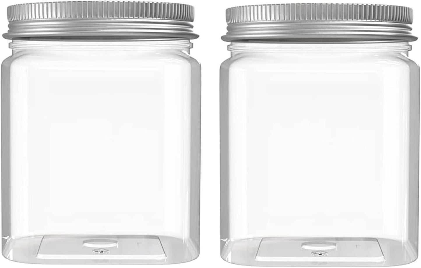 MANSHU 2 Pack 24 Oz Clear plastic jar, Refillable Kitchen Storage Containers, For Kitchen & Household, Aluminum cap.