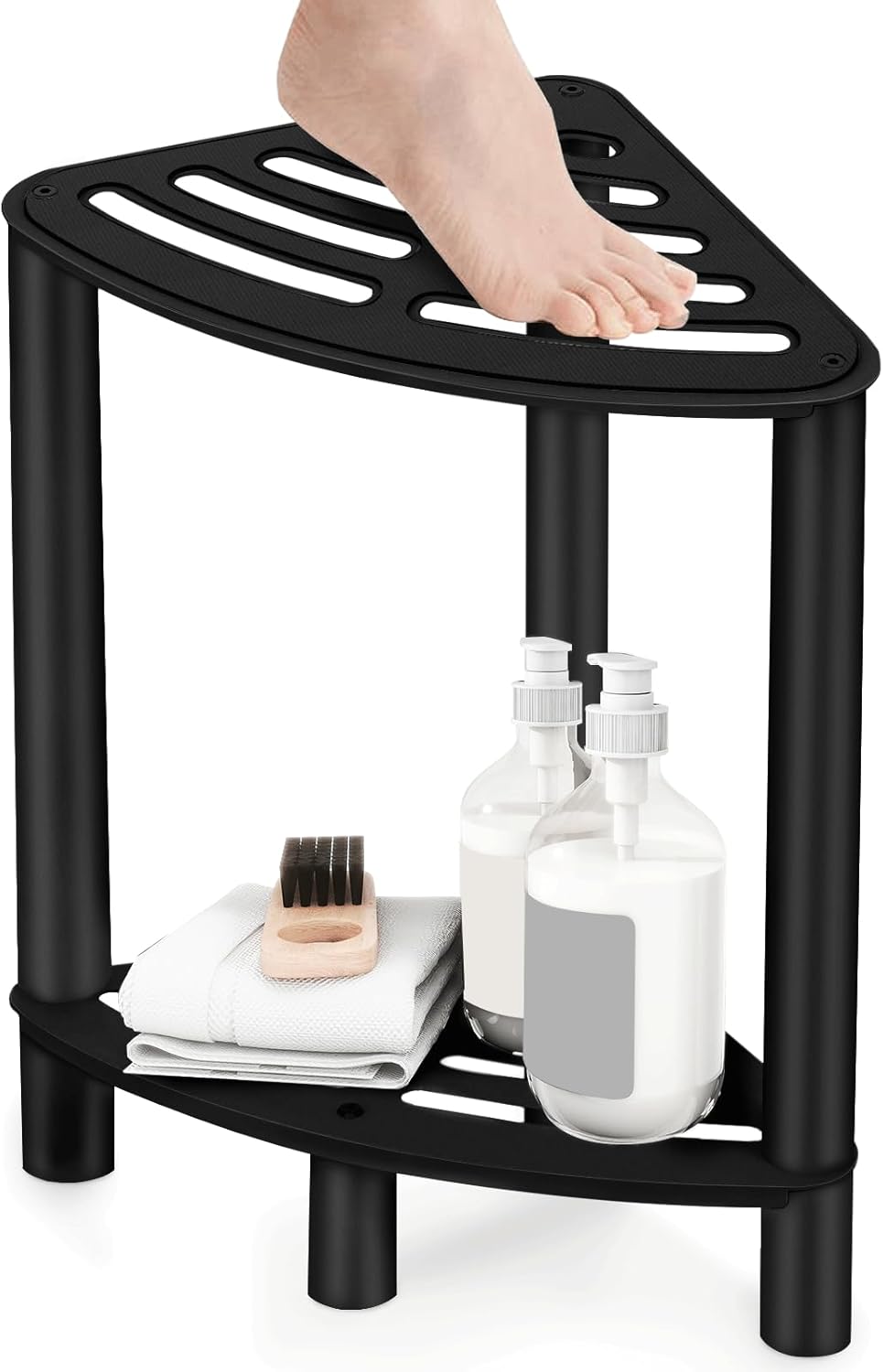 Stainless Steel Shower Stool, Shower Stool for Inside Shower,Corner Shower Bench for Shaving Legs，Shower Foot Rest for Small Bathroom, Matte Black Shower Seat