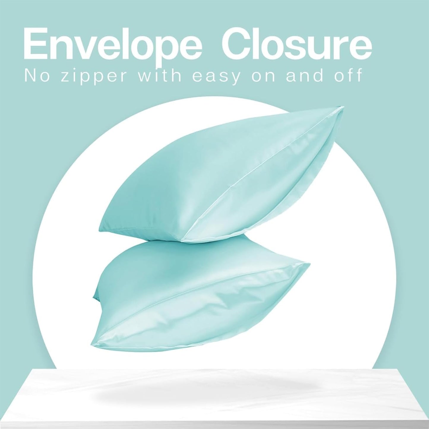 MR&HM Satin Pillowcase for Hair and Skin, Silk Satin Pillowcase 2 Pack, King Size Pillow Cases Set of 2, Silky Pillow Cover with Envelope Closure (20x40, Turquoise)