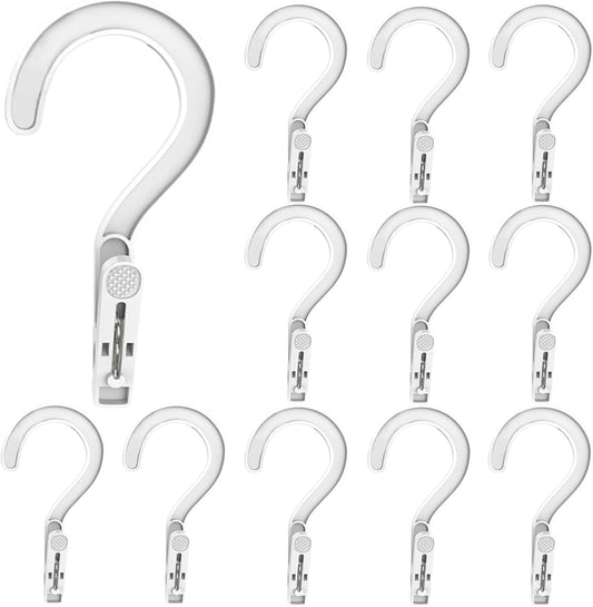 12pcs Laundry Hooks with Clips Plastic Hanger Closet Organize Clothes Hangers Pins Super Strong Hanger Clips for Bathroom Travel Portable,White