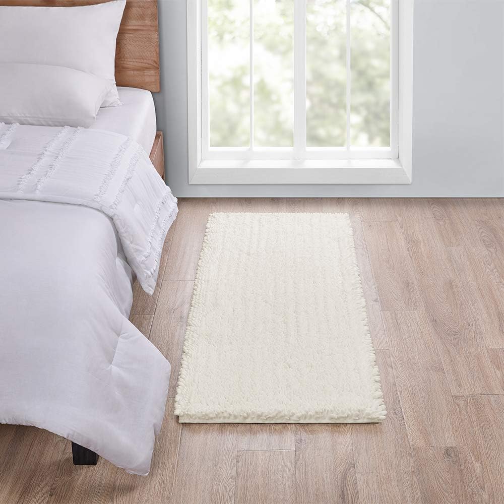 Walensee Large Bathroom Rug Non Slip Bath Mat (72x24 Inch Ivory) Water Absorbent Super Soft Shaggy Chenille Machine Washable Dry Extra Thick Perfect Absorbant Best Plush Carpet for Shower Floor