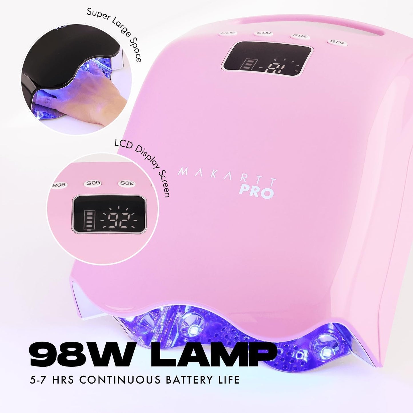 MakarttPro LuxuriaPro 98W Professional UV LED Nail Lamp | 42 Powerful LEDs for Fast and Efficient Curing Gel Nails | Rechargeable 5200mA Lithium Battery | Cordless Nail Dryer (Luxe Black)