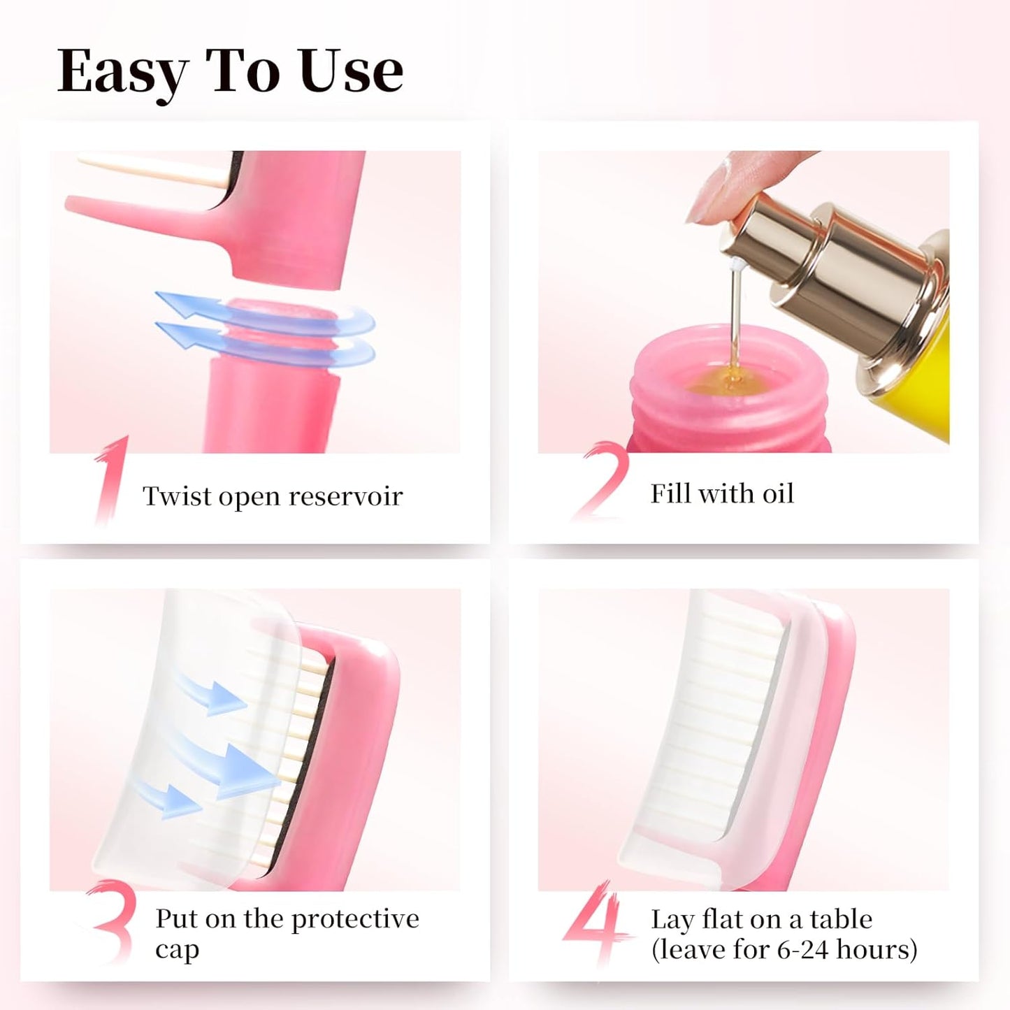 Hair Oil Applicator Comb with 5ml Dispenser, Mess-Free Brush Oiling Tool for Quick Even Application, Scalp Care Comb with Scale Container Handle for Thin/Straight Hair for Women Girls (Pink)