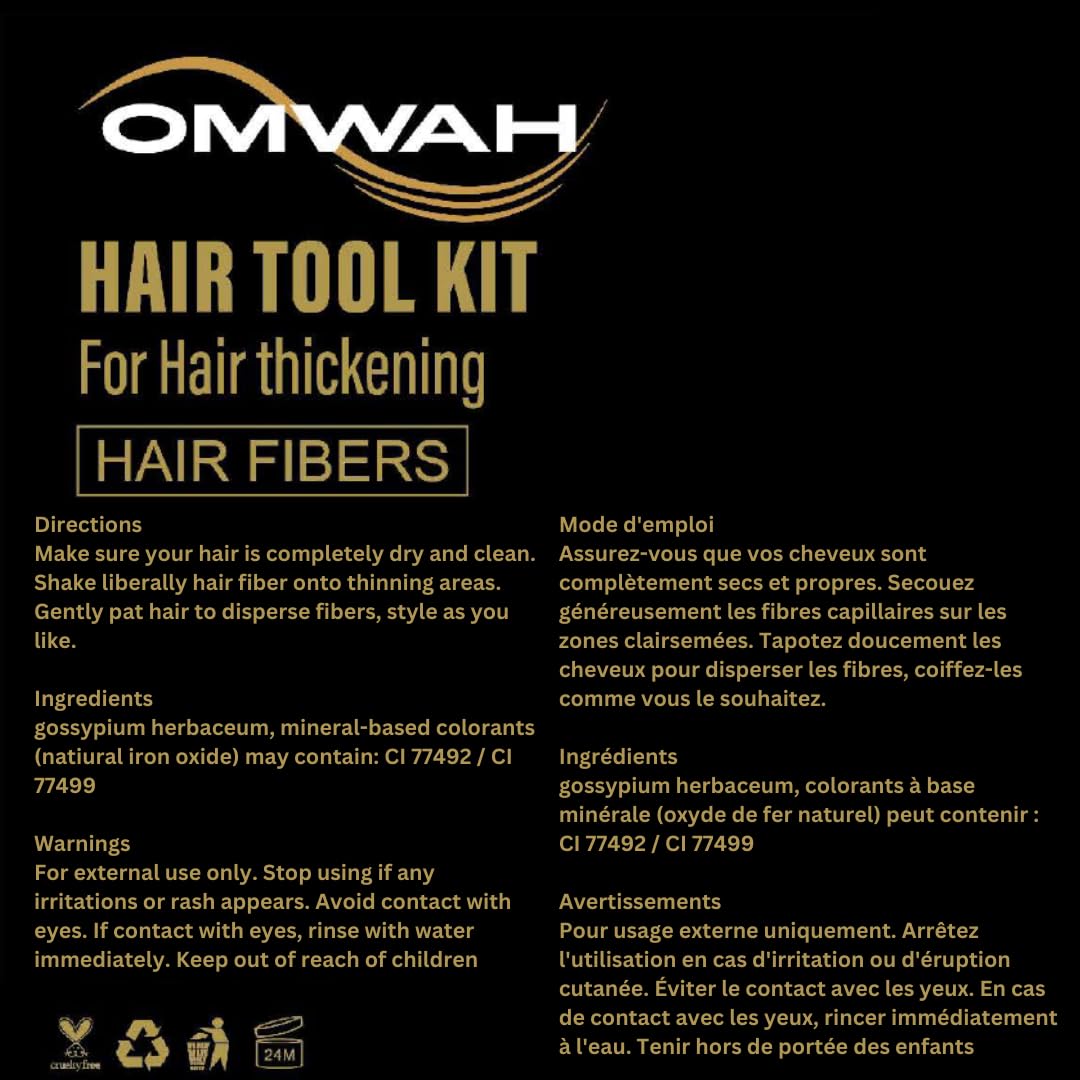 OMWAH Hair Fibers for Thinning Hair Men - 2-in-1 Kit 27.5g, Hair Building Fibers & Spray Applicator, Natural Thick Hair Filler, Conceals Hair Loss (Medium Brown, 27.5g)