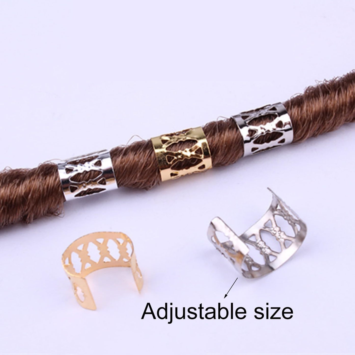 SEVENHEAD 50 Pcs Dreadlock Beads Hair Accessories Hair Rings Adjustable Cuffs Braiding Hair Decoration Clips Metal Hair Decoration for Braids(Silver)