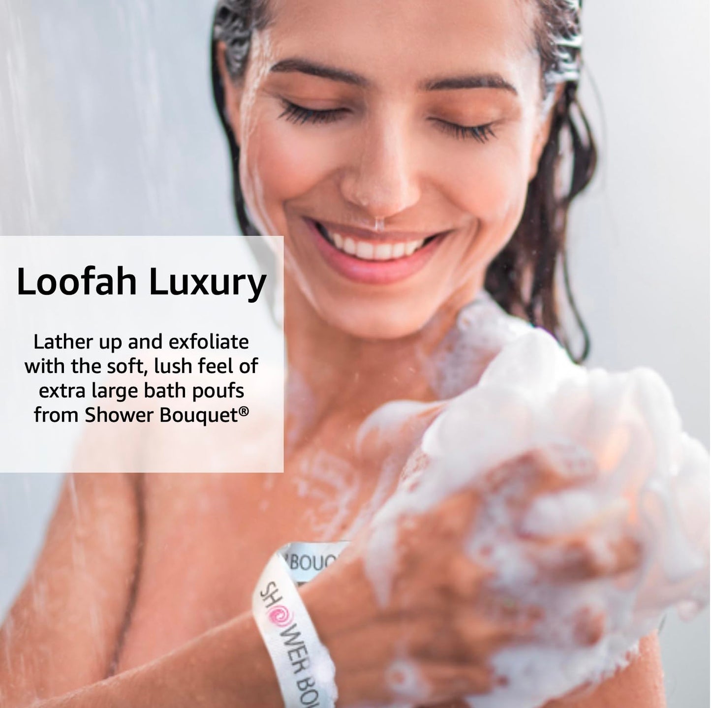 SHOWER BOUQUET Loofah-Bath-Sponge XL Soft-Pastel-Colors 4-Pack // Extra-Large 75g Mesh Luffa Loofa Loufa Puff Pouf Set/Exfoliating Body Scrubber for Women and Men - Exfoliate & Soothe Face & Body