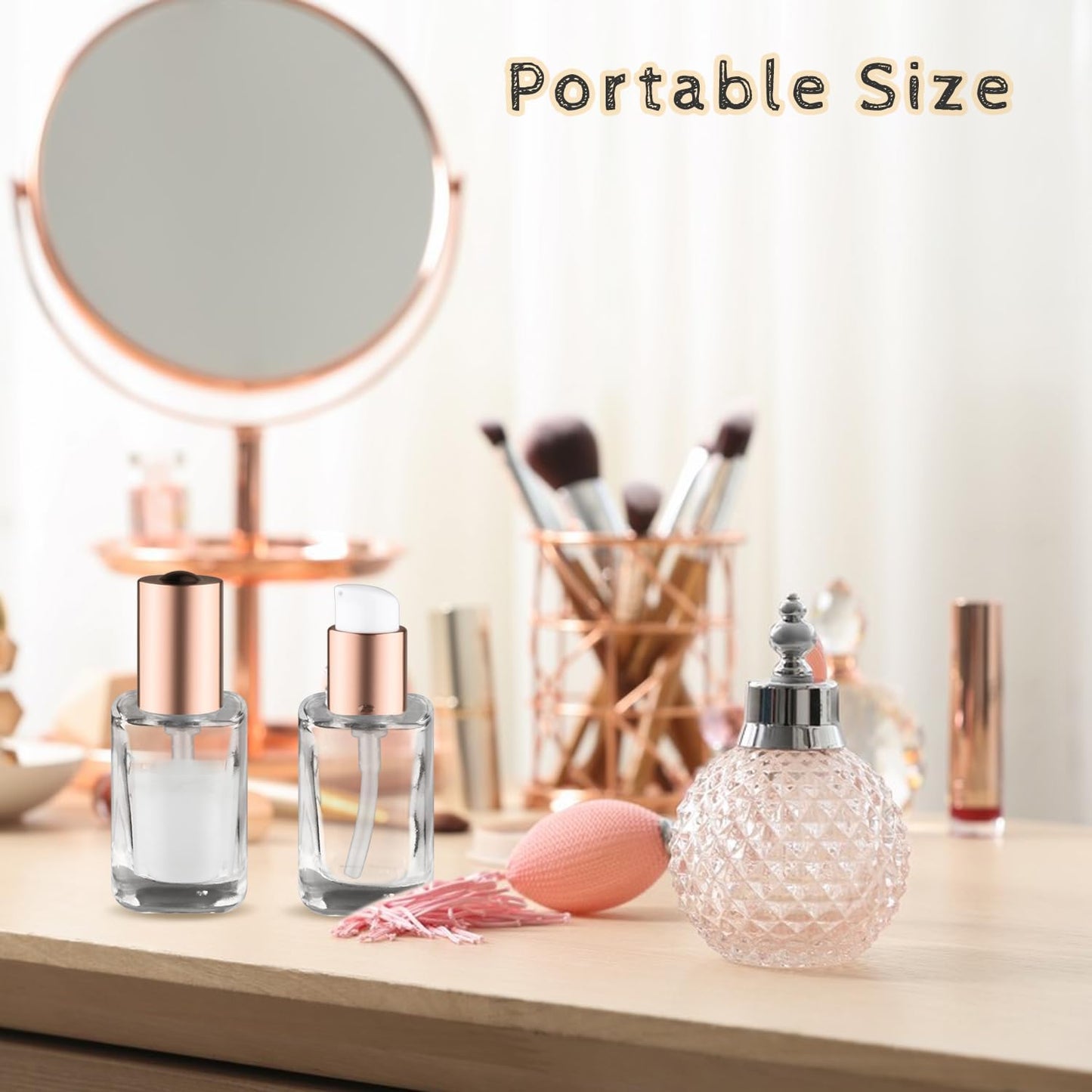 6Pcs 15ml/0.5oz Small Clear Pump Bottle with Gold Lid Glass Lotion Jars Travel Size Liquid Foundation Dispenser Refillable Cosmetic Containers for Cream,Shampoo,Conditioner