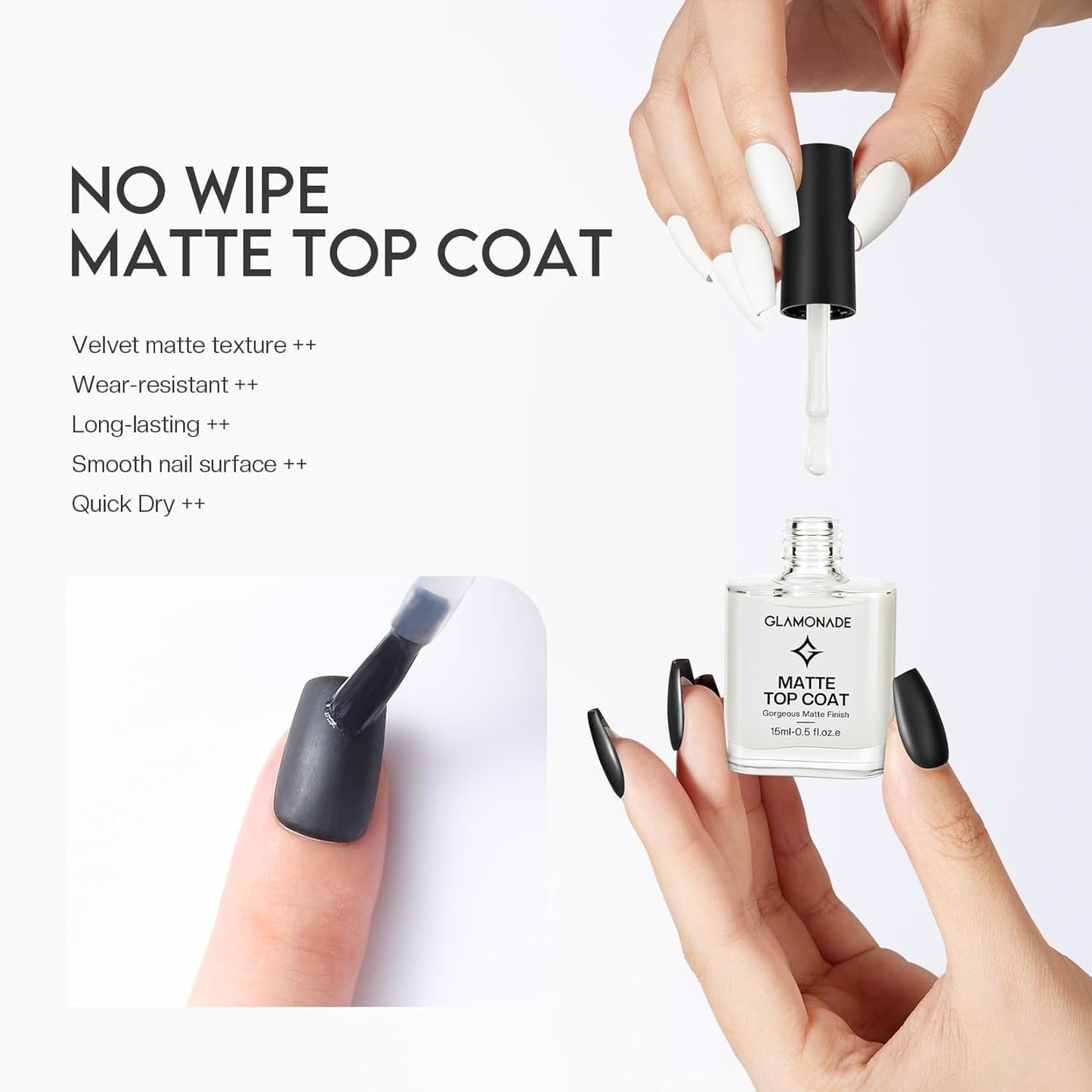 Matte Top Coat Nail Polish: Clear Quick Dry Nail Polish Fast Air Drying Long Lasting Clear Coat Matt Effect for Manicure Salon Quality 0.34 FL Oz