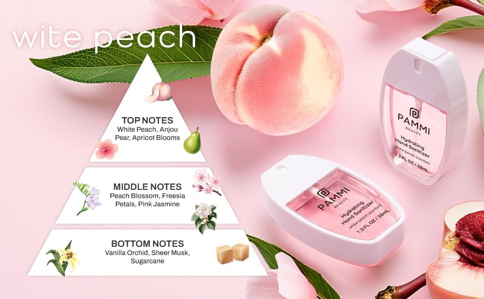 PAMMI Power Mist Hydrating Hand Sanitizer Spray, Portable Travel Size Pocket Hand Sanitizer, Scented Handsanitizer Mini Spray For Car - 600 Sprays (3 Packs (Aloevera, Peach, Guava))