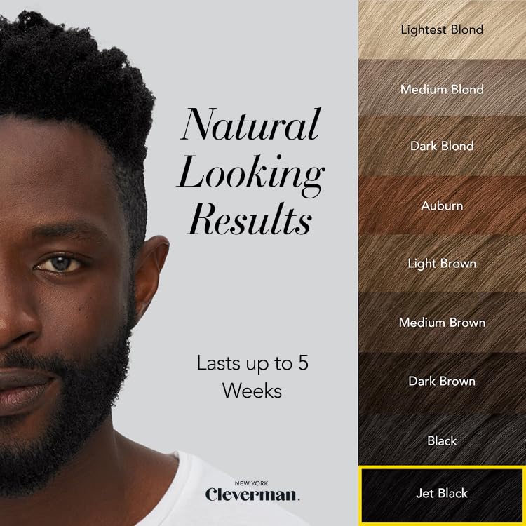 Cleverman Hair & Beard Dye Kit for Men, All-in-One Reusable Mens Hair Color, Natural Gray Coverage, Ammonia-Free Beard Mustache Dye for Men (Jet Black for Black Men)