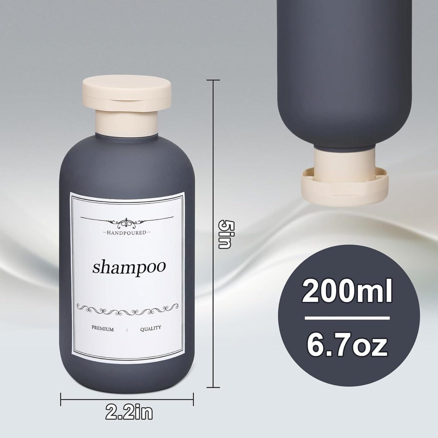 ASEVAT 6.7oz Sealed Plastic Travel Shampoo Bottles, Travel Shampoo and Conditioner Bottles Refillable, Empty Squeeze Bottle, Hand Soap Dispenser for Vacation, Gym, Home(BlueNavyGrey)