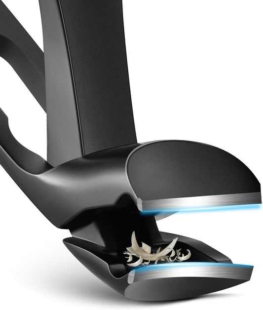 FVION 1Pcs Angled Head Nail Clippers for Seniors, Ergonomic Toenail Clipper for Thick Nails Trimming, Stainless Steel Nail Cutter Trimmer with Catcher for Men and Women (Black)