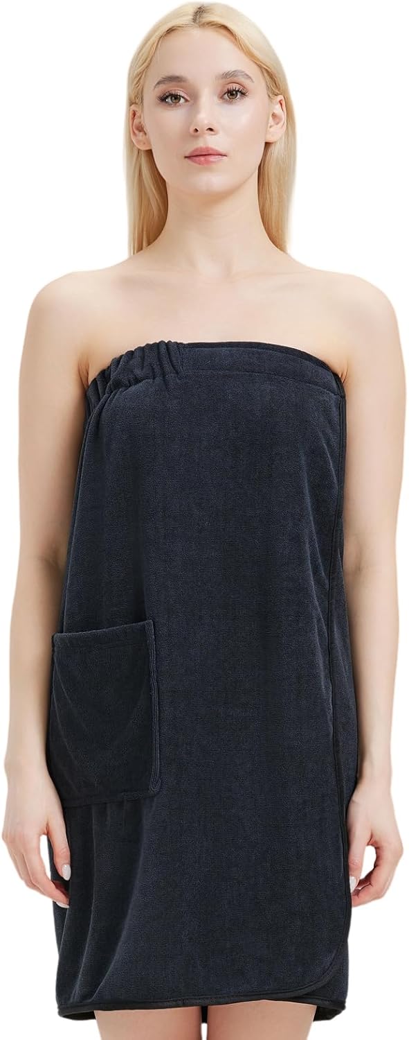 Womens Bath Body Wrap Towel Lightweight Shower Spa Wrap Robe Adjustable Closure Bathrobe
