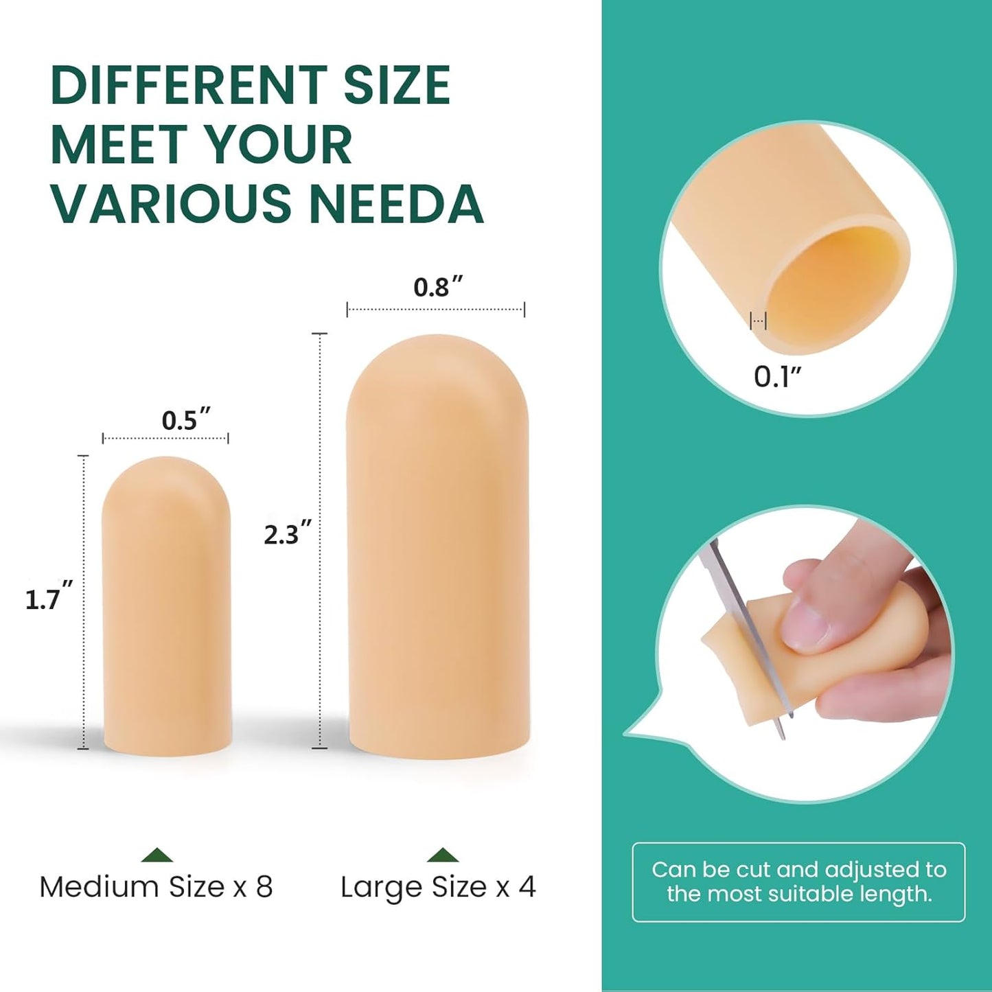 Welnove Gel Toe Cap and Protector - Silicone Toe Covers - Toe Cushions for Pain Relief, Missing or Ingrown Toenails, Corns, Calluses, Blisters (4 Large + 8 Medium, Beige), FSA or HSA Eligible