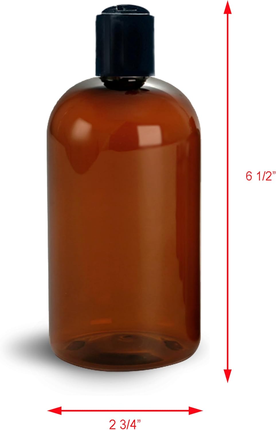 ljdeals 16 oz Amber Plastic Empty Bottles with Black Disc Top Caps, Refillable Containers for Shampoo, Lotions, Cream and More, BPA Free, Pack of 2, Made in USA