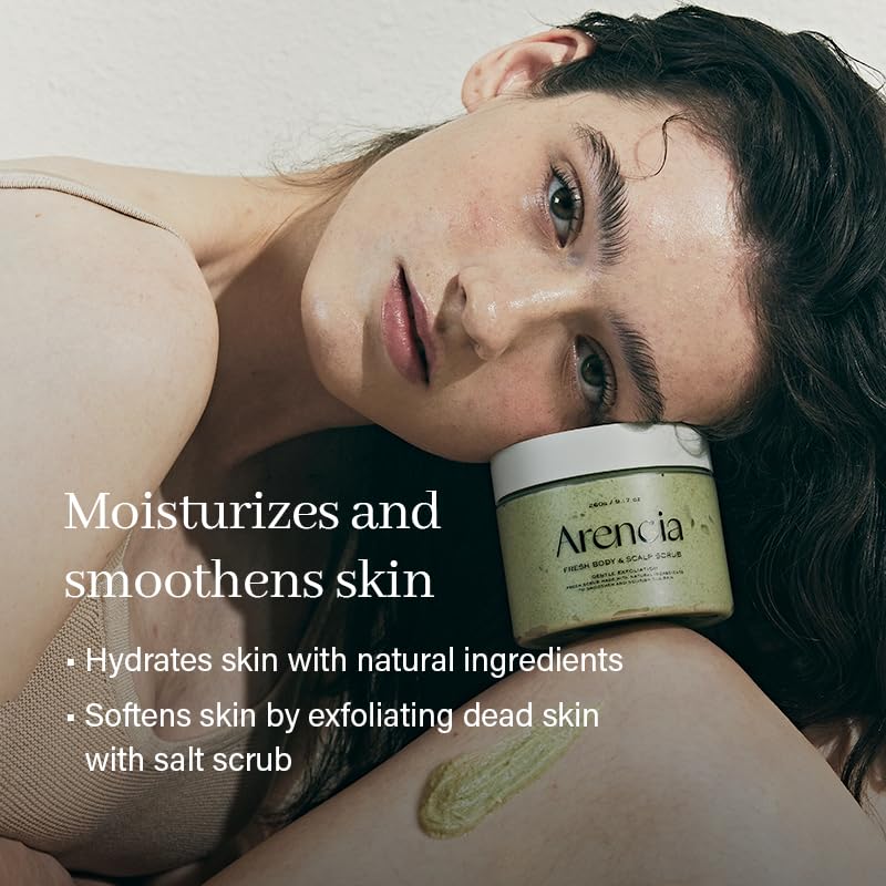 Arencia Fresh Cloud Sea Salt Body & Scalp Scrub (Pink) - Gentle Exfoliation for Softer, Refreshed Skin and Scalp, Korean Skin Care