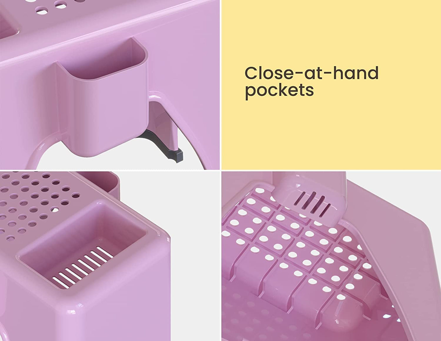 TidyFriend Shower Foot Rest 9.27 x 7 x 10 Inches, Plastic Pedicure Foot Rest, 3 Pockets Shower Stool for Shaving Legs Hold Shaving Essentials (Pink)