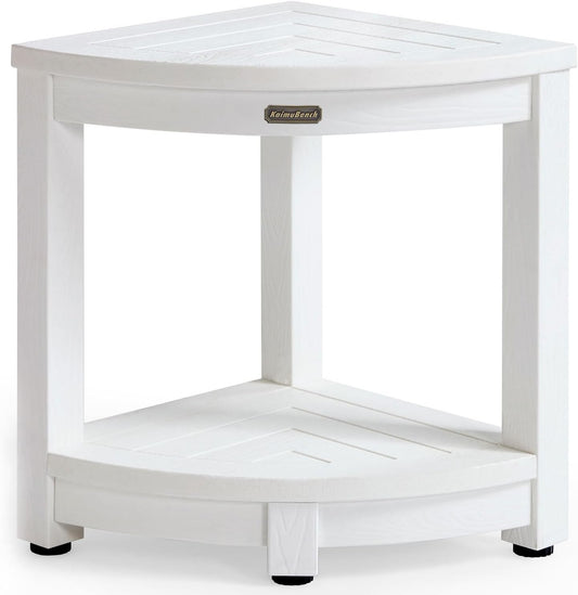 Corner Shower Stool for Inside Shower Waterproof, Poly Lumber Bathroom Shower Corner Bench Seat, Plastic Shower Chair Seat, Shower Shaving Foot Rest with Adjustable Feet, Non-Slip, White