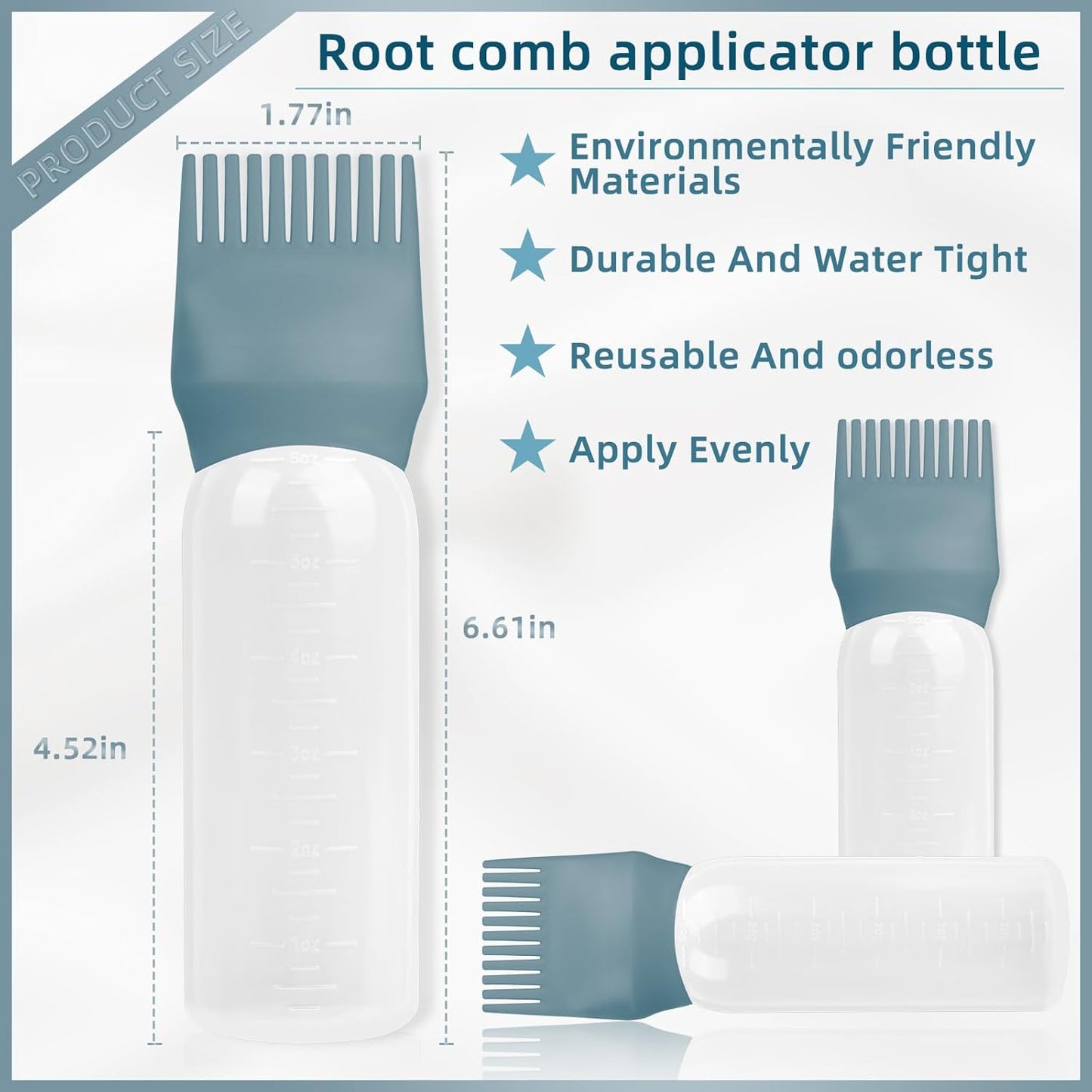 BLAAROOM Root Comb Applicator - 6 Oz, 2 Pack Hair Oil & Dye Bottle with Root Comb Brush - Green