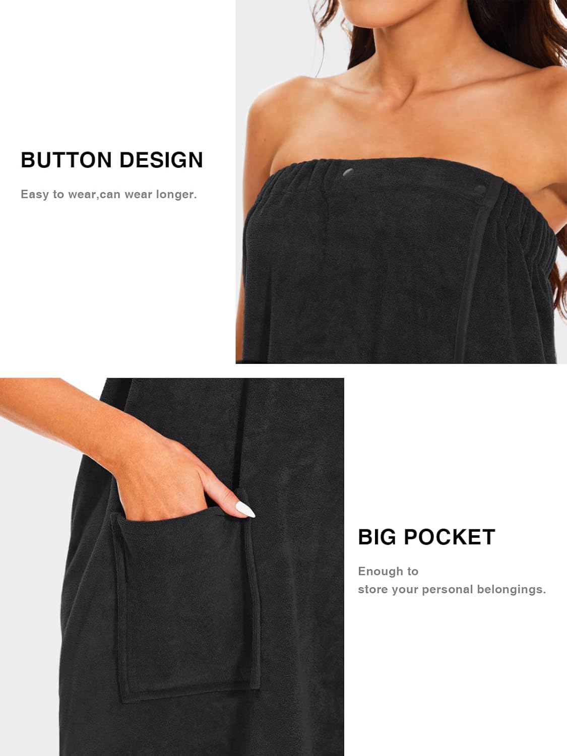 Knuffnee Women Bath Towel Robe Spa Body Wrap Shower Bathrobe Adjustable Snap Closure