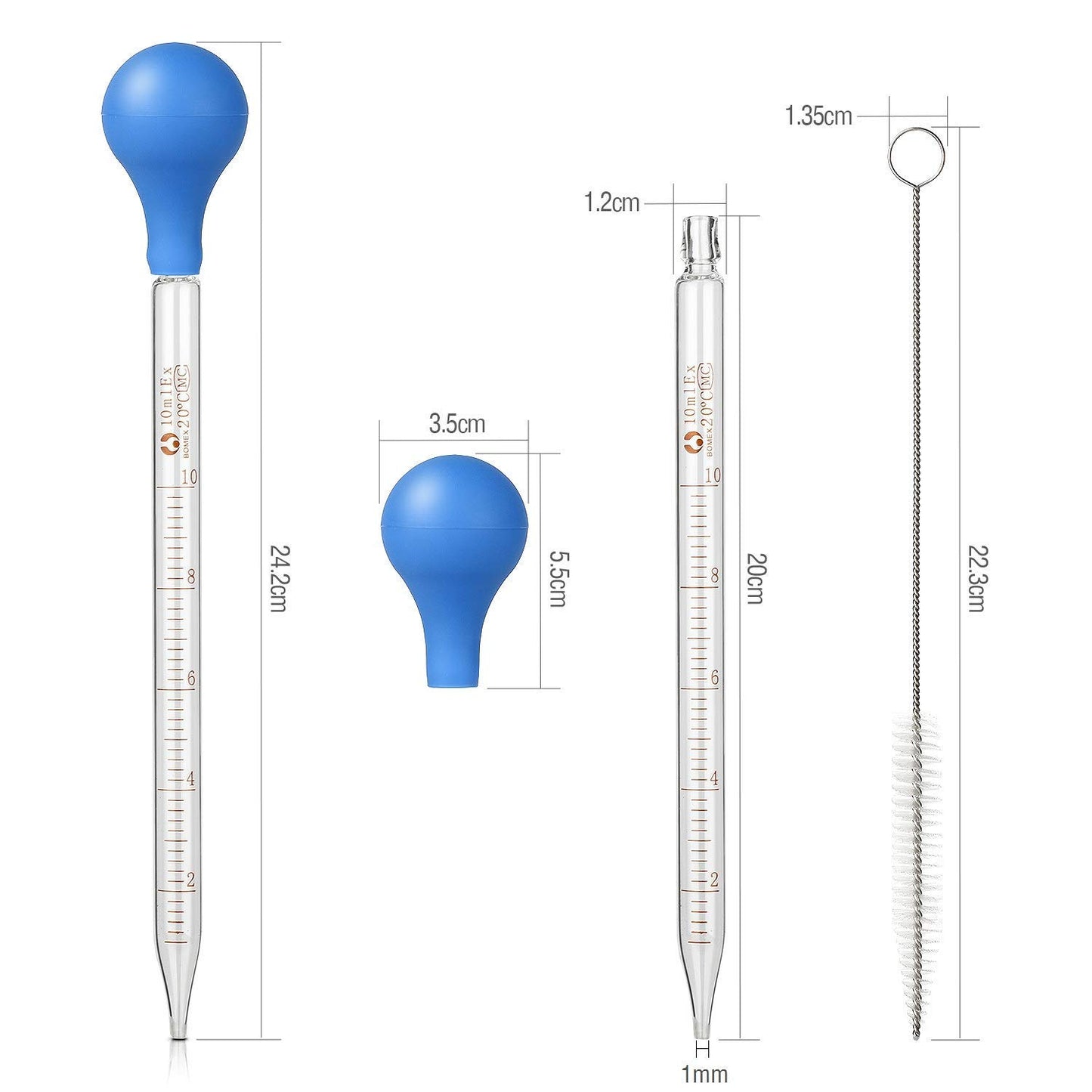4Pcs Glass Graduated Dropper Pipette for Liquid Essential Oil, 10ml Lab Dropper Pipettes Transfer with Rubber Cap and 2Pcs Cleaning Brush
