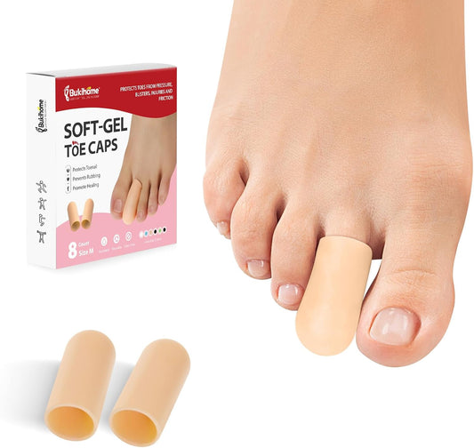 Bukihome 8 Pcs Gel Toe Cap, Toe Protector for Women Men - Cushions and Protects to Cover Toes, Relief Toe Pain from Ingrown Toenails, Corns, Blisters, Hammer Toes (Medium Size)