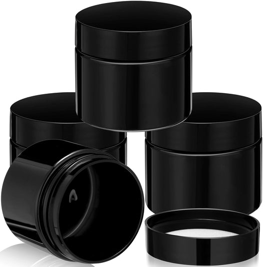 Patelai 4 Pieces Round Wide-mouth Leak Proof Plastic Container Jars with Lids for Travel Storage Makeup Beauty Products Face Creams Oils Salves Ointments DIY Making(2 Ounce,Pure Black)