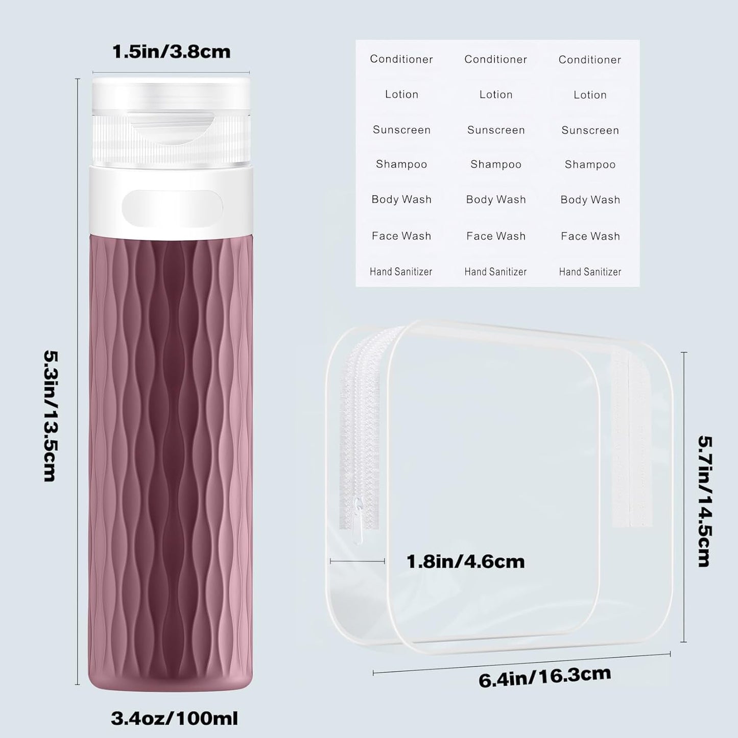 Travel Bottles for Toiletries, TSA Approved 3.4oz Travel Size Containers, BPA Free Leak Proof Silicone Traveling Bottles, Refillable Travel Essentials Kits for Shampoo Conditioner(4 Pack)-B