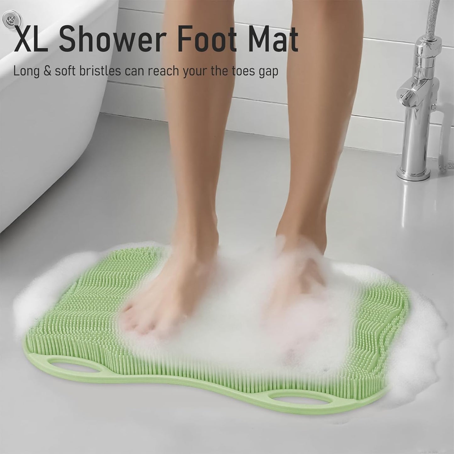 XL Shower Foot Scrubber Mat, Silicone Feet Massage Cleaner Dead Skin Toes Clean Pad without Bending Non-slip Suction Cups -Improve Circulation for Feet Beauty Exfoliate Smooth Achy 17.2*13" Sage Green