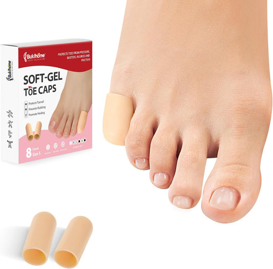 Bukihome 8 Pcs Gel Toe Cap, Pinky Toe Protector for Women Men - Cushions and Protects to Cover Toes, Relief Toe Pain from Ingrown Toenails, Corns, Blisters, Hammer Toes (Small Size)
