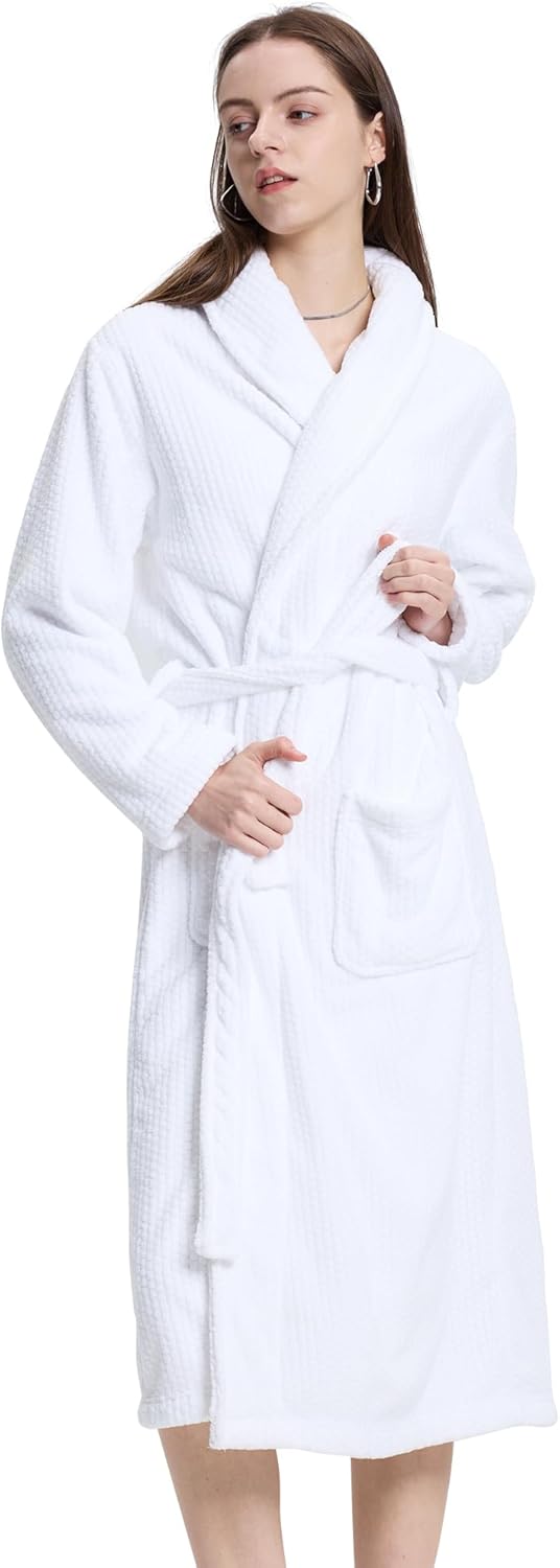 Women's Shawl Collar Bathrobe, Soft Long Towel Robes for Women - Super Absorbent Quick Dry yet Warm