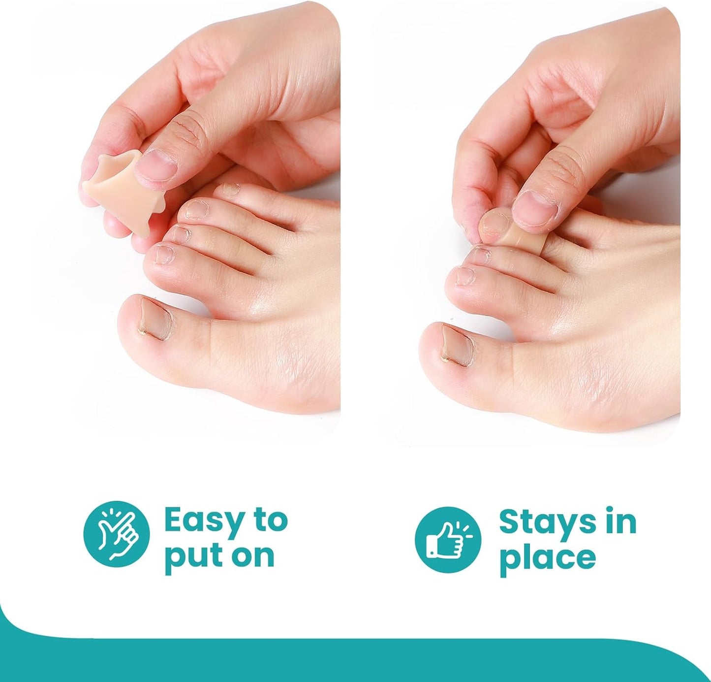 Hammertoe Corrector for Women - Soft Gel Toe Straighteners - Realign Bent, Curled, Crooked, Claw, Bunion, Hammer Toes - Toe Corrector for Men（6 Count, Small, Beige）