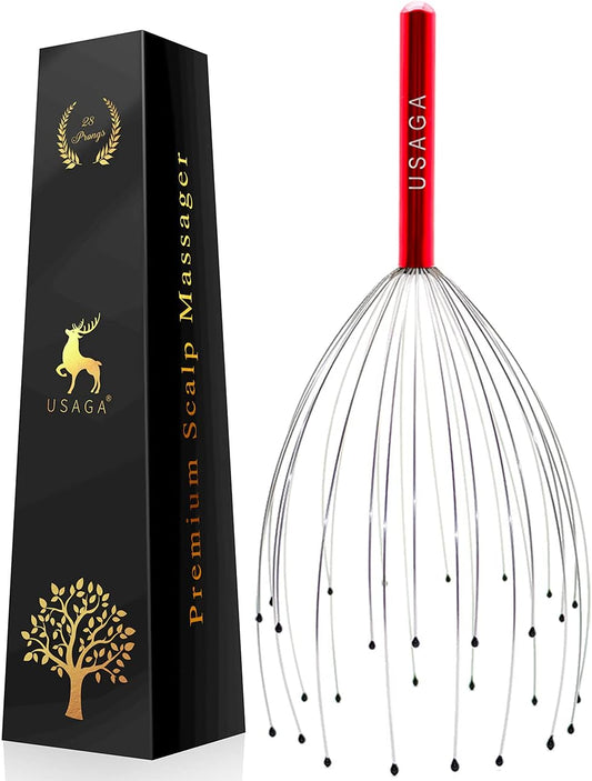 USAGA 28 Fingers Head Scratcher, Head Massager, Scalp Massager for Scalp Body Relaxing (Red)