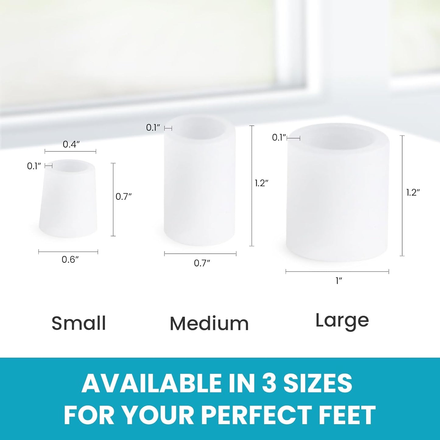 Povihome Toe Sleeves, Toe Protectors, 12 Pack Toe Tube Pads for Hammer Toe,Stubbed Toe,Corns, Calluses Protect (Large Size, White)