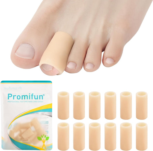 Silicone Toe Protectors – 12 Pack Silicone Toe Sleeve for Hammer Toes, Corns, Calluses, Blisters – Soft Gel Toe Tube Pads for Pain Relief(Beige)