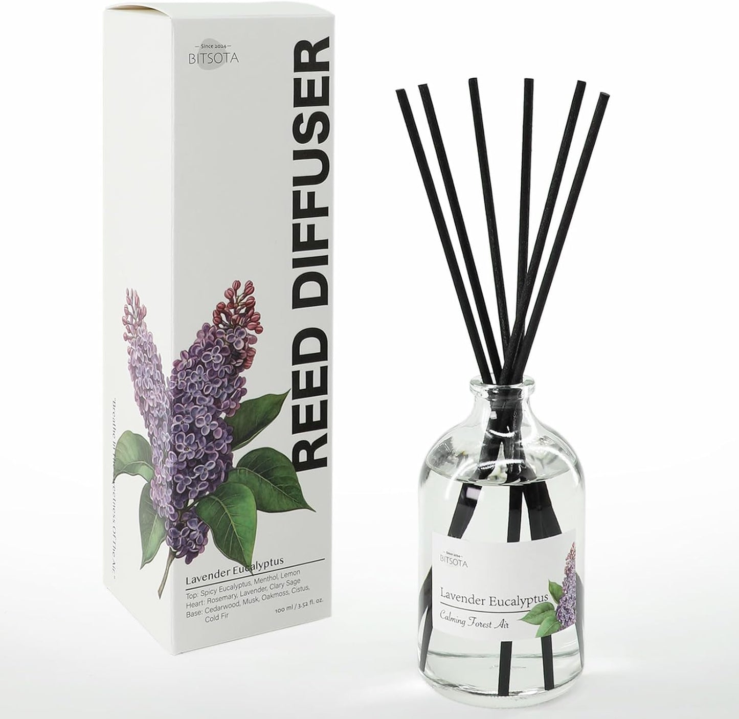 Reed Diffuser Set, 3.52 oz (100ml) Scented Diffuser with Sticks Home Fragrance Reed Diffuser for Bathroom Shelf Decor, Ideal Gift for Woman (Lavender Eucalyptus)