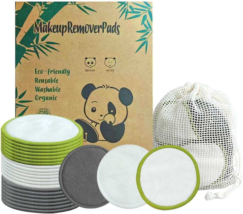 20 Pack Reusable Makeup Remover Face Pads with Laundry Bag Washable Soft and Comfortable Cleaning Face Skin,Washable Bamboo Cotton Rounds Multicolour