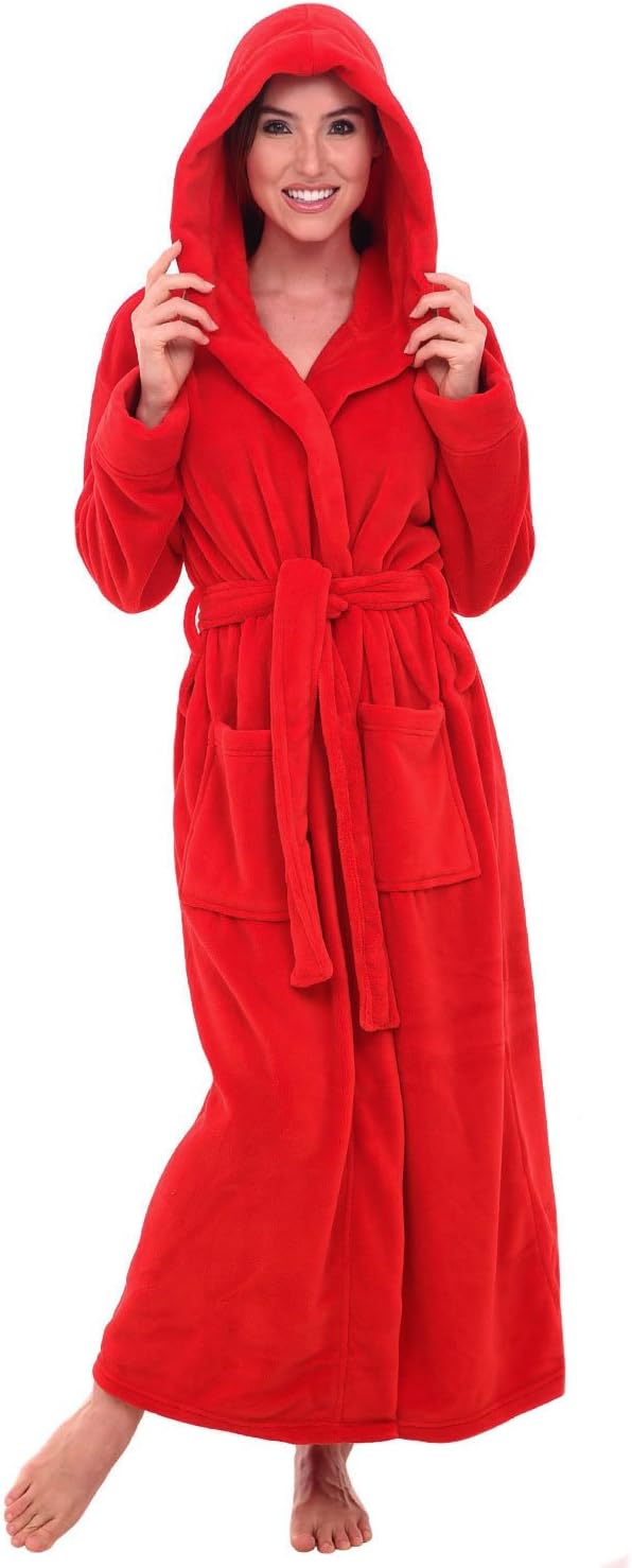 Alexander Del Rossa Womens Robe, Long Plush Bathrobe with Hood, Hooded Robes for Women Plus Size Bath Robe