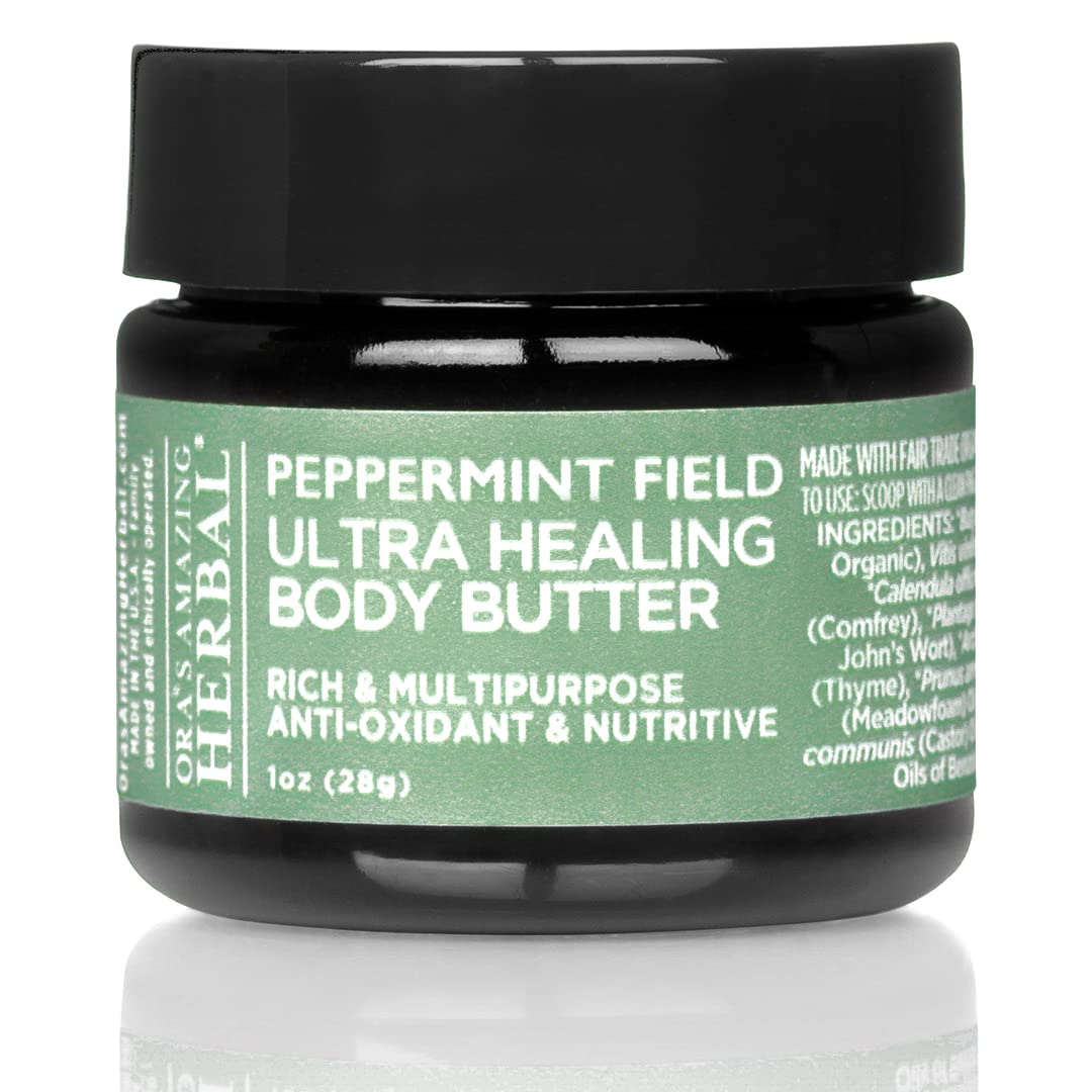 Ultra Healing Body Butter, Intensive Moisturizer For Dry Skin, Spearmint & Bergamot Essential Oil, Ora’s Amazing Herbal, 1 oz, Peppermint Field Scent