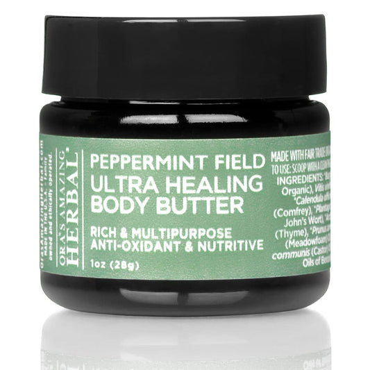 Ultra Healing Body Butter, Intensive Moisturizer For Dry Skin, Spearmint & Bergamot Essential Oil, Ora’s Amazing Herbal, 1 oz, Peppermint Field Scent