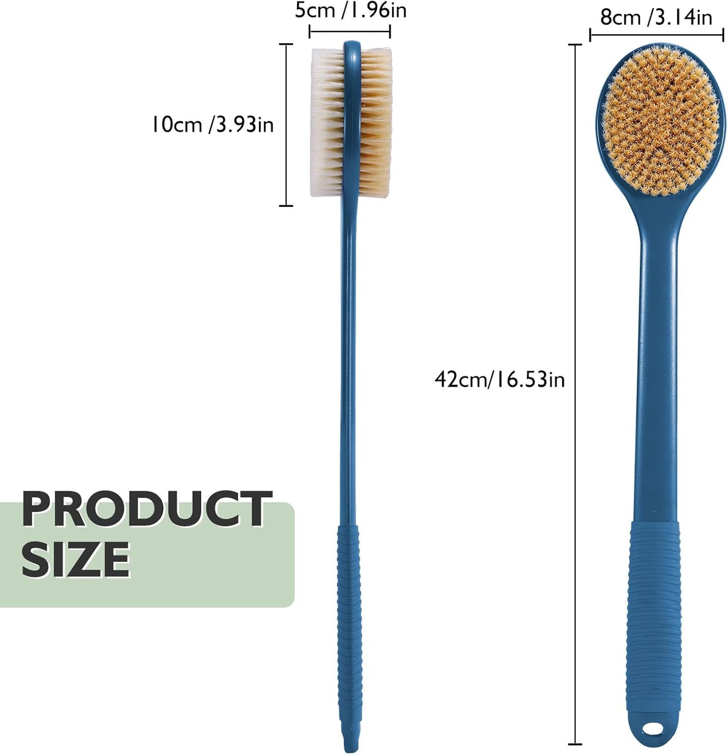 VANZAVANZU 17 Inch Anti-Slip Long Handle Back Scrubber for Shower – Dual-Sided Shower Brush and Shower Back Scrubber with Soft and Stiff Bristles for Wet or Dry Brushing (Navy Blue)