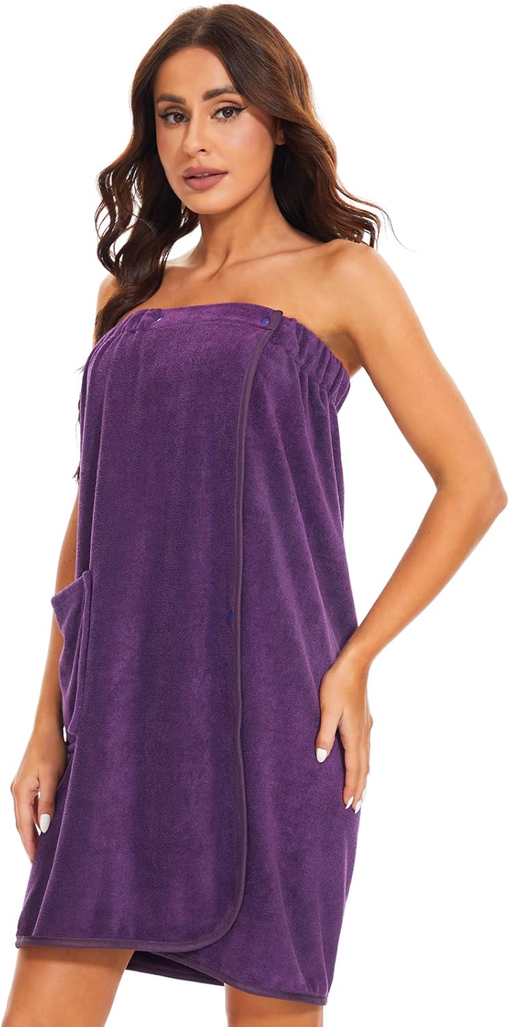 Kniffi Shower Wrap Robe for Women Bath Body Towel Wrap Spa Soft bathrobe with Adjustable Snap Closure