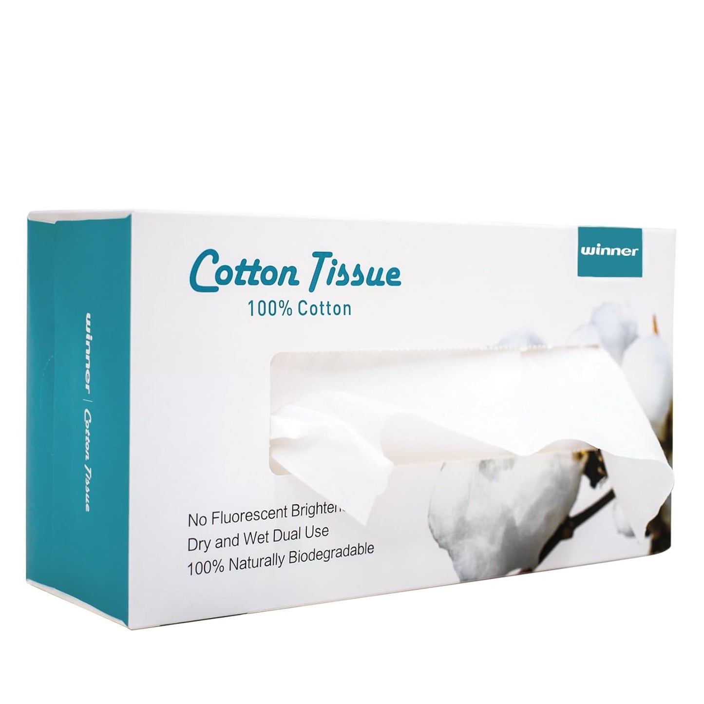 Winner Cotton Face Towels, 100% USDA Biobased Facial Towelettes, Disposable Face Towel XL, Odor-Free, Ultra Soft Makeup Remover Wipes for Sensitive Skin, Biodegradable, 100 Ct, 1 Pack