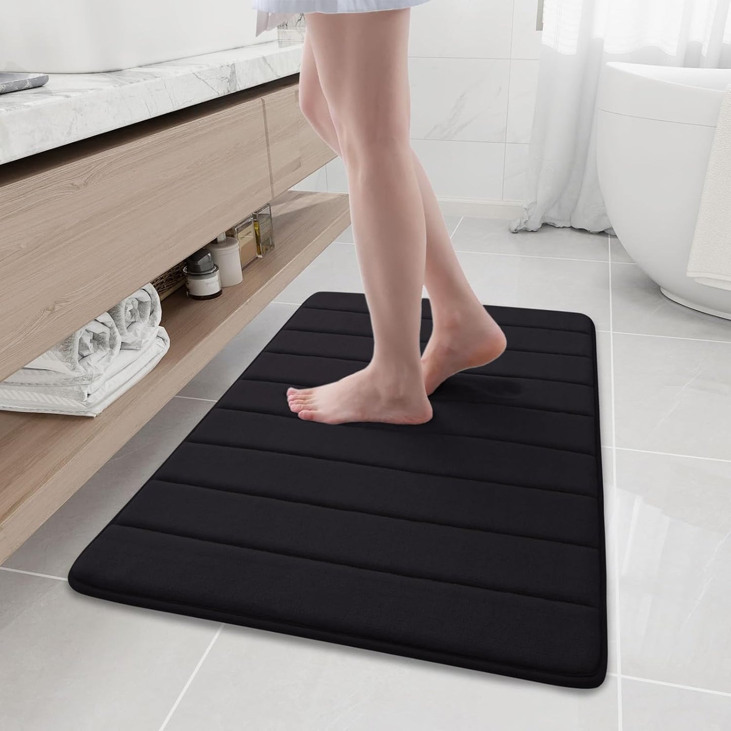 Buganda Memory Foam Bath Mat, 35.4" x 24", Ultra Soft and Non-Slip Bathroom Rugs, Water Absorbent and Machine Washable Bath Rug Runner for Bathroom, Shower, and Tub, Black