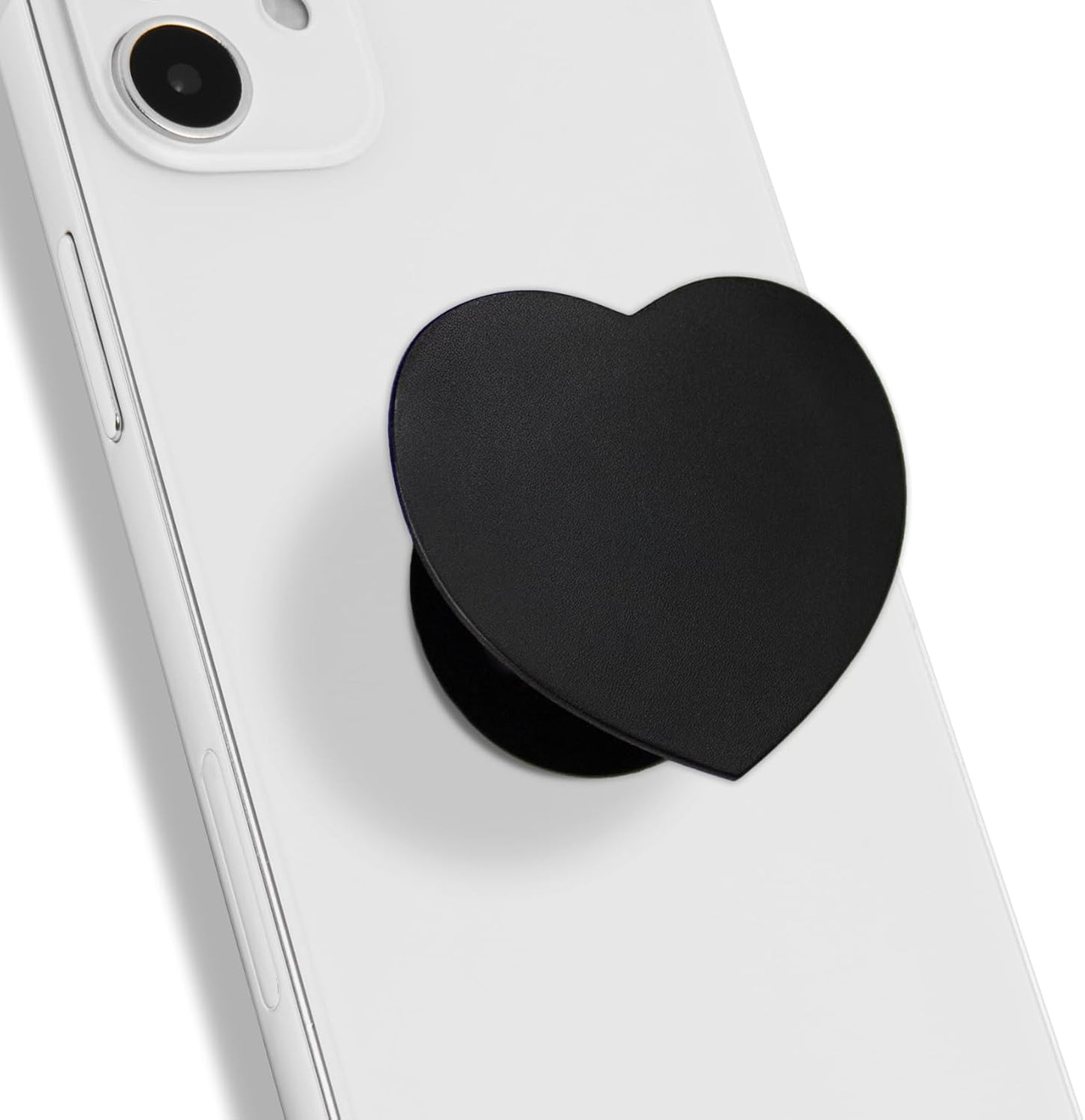 Matt Black Collapsible Phone Grip & Stand Sleek All-Black Design for Secure Hold & Stylish Look (Heart, Adhesive)