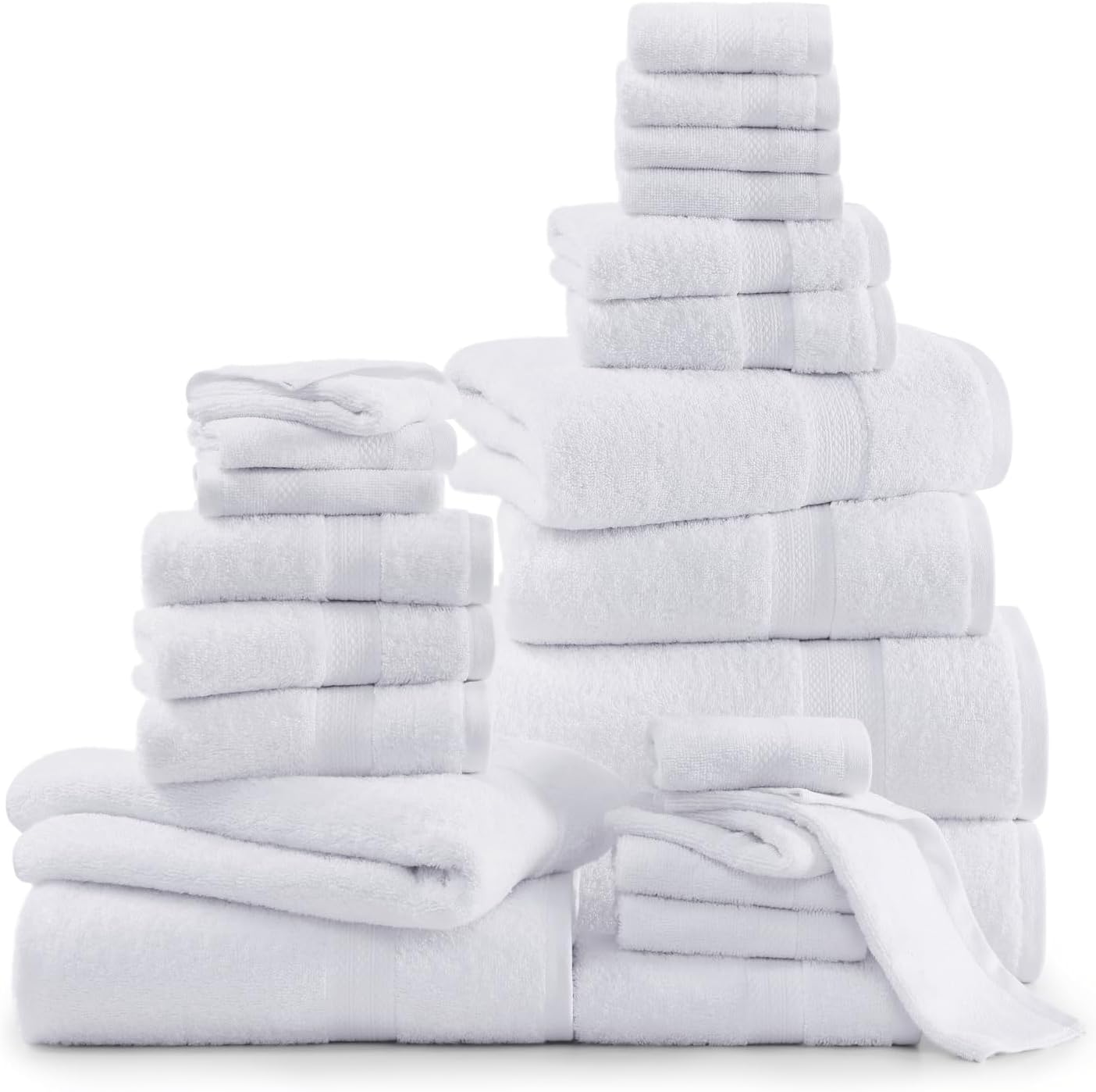 LANE LINEN 24 Piece Bathroom Towels – 100% Cotton Bath Towels Set, Quick Dry, Durable & Absorbent, 2 Bath Sheets, 4 Fingertip, 4 Bath, 6 Hand Towel & 8 Washcloths, Comfort Made for Family – White