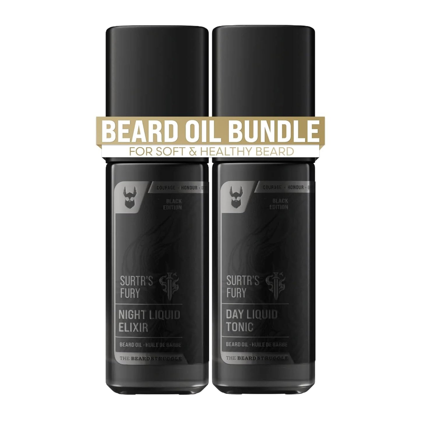 The Beard Struggle Tonic + Elixir Beard Oil Bundle - Platinum Collection - Grooming Beard Oil - Softens, Moisturizers, and Strengthens Beard Growth - Pack of 2, Surtr's Fury