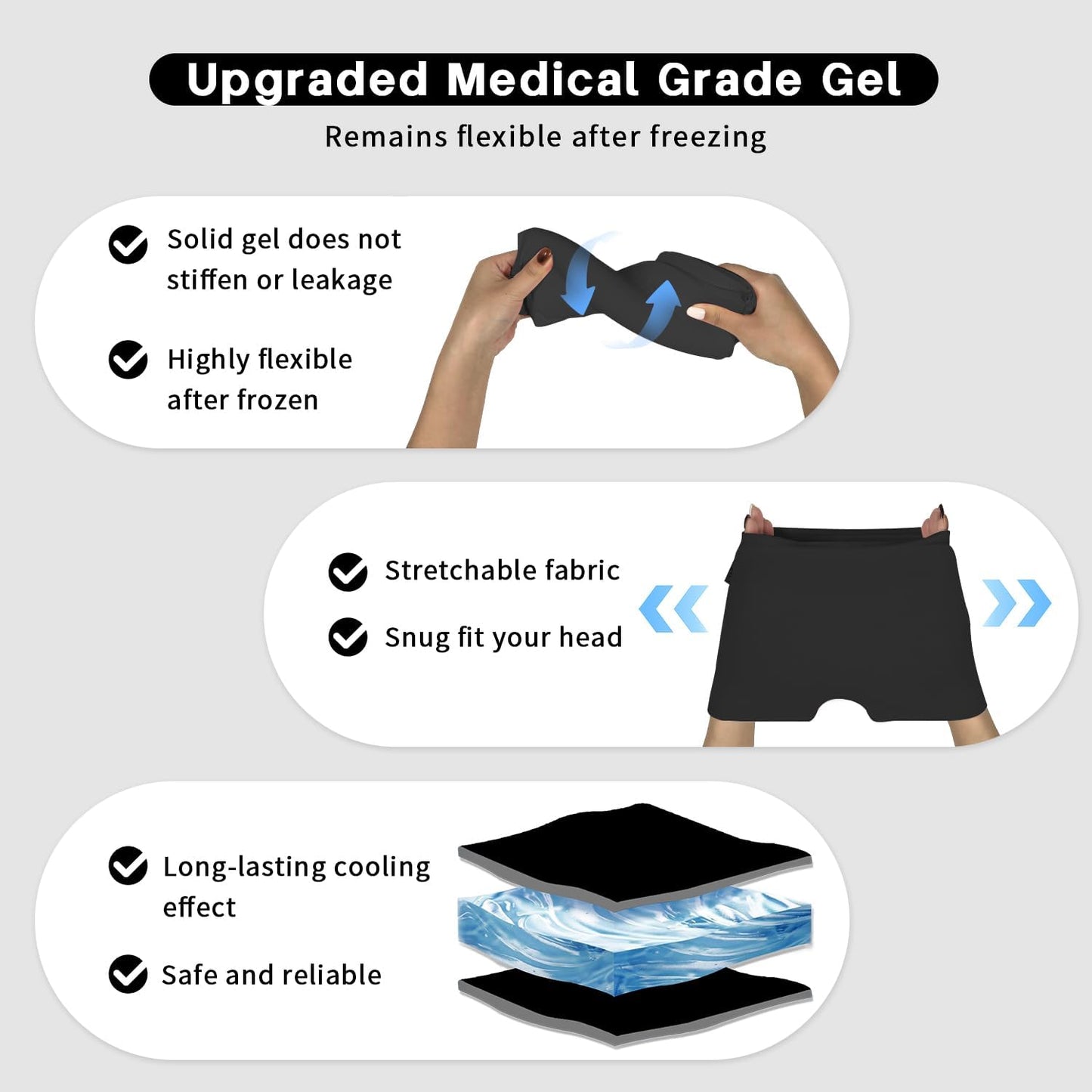 Migraine Relief Cap, Headache Relief Cap 2PCS with Gel Cooling Eye Mask, Hot Cold Therapy Ice Cap, Cold Compress for Head Sinus, Puffy Eyes, Tension and Stress Relief