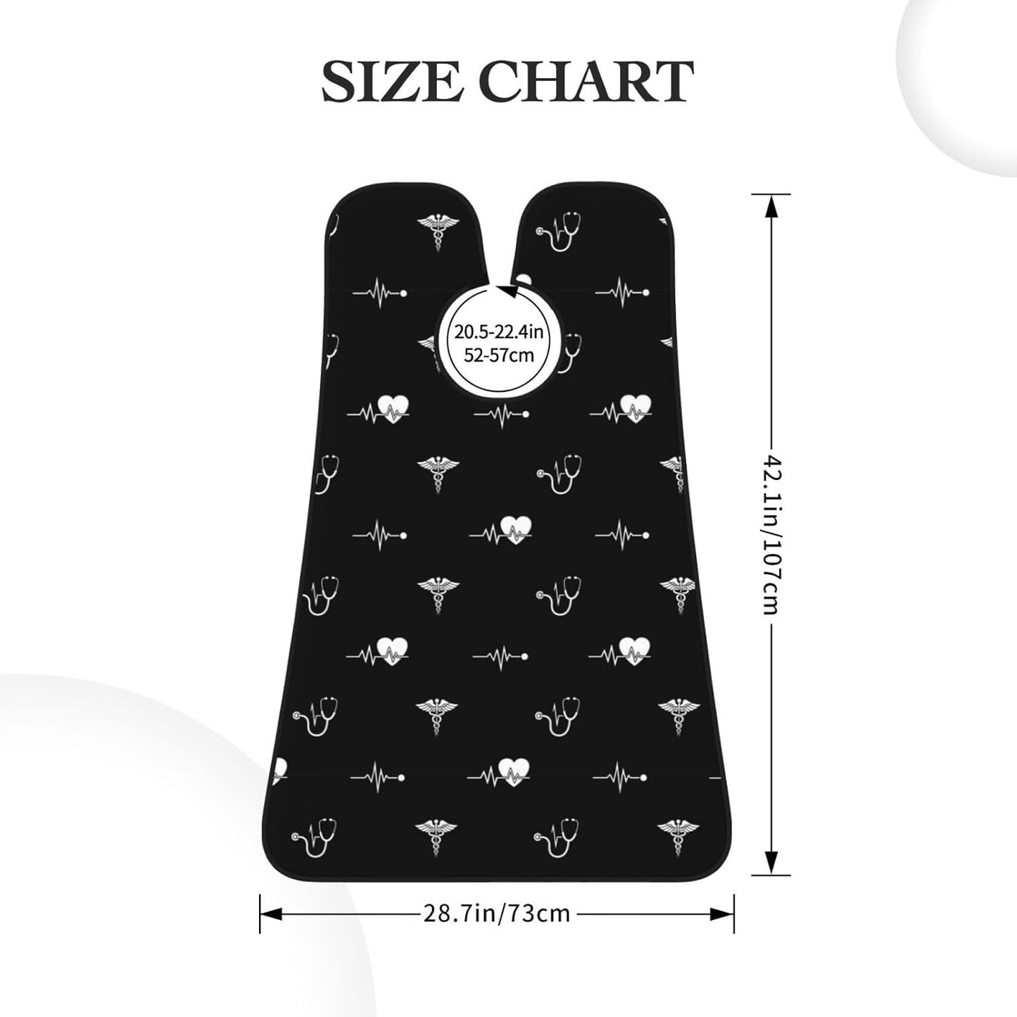 Stretchable Beard Cape, Non-Stick Hair Catcher for Trimming, Waterproof Grooming Apron, Love Heart Nurse Heartbeat Black and White