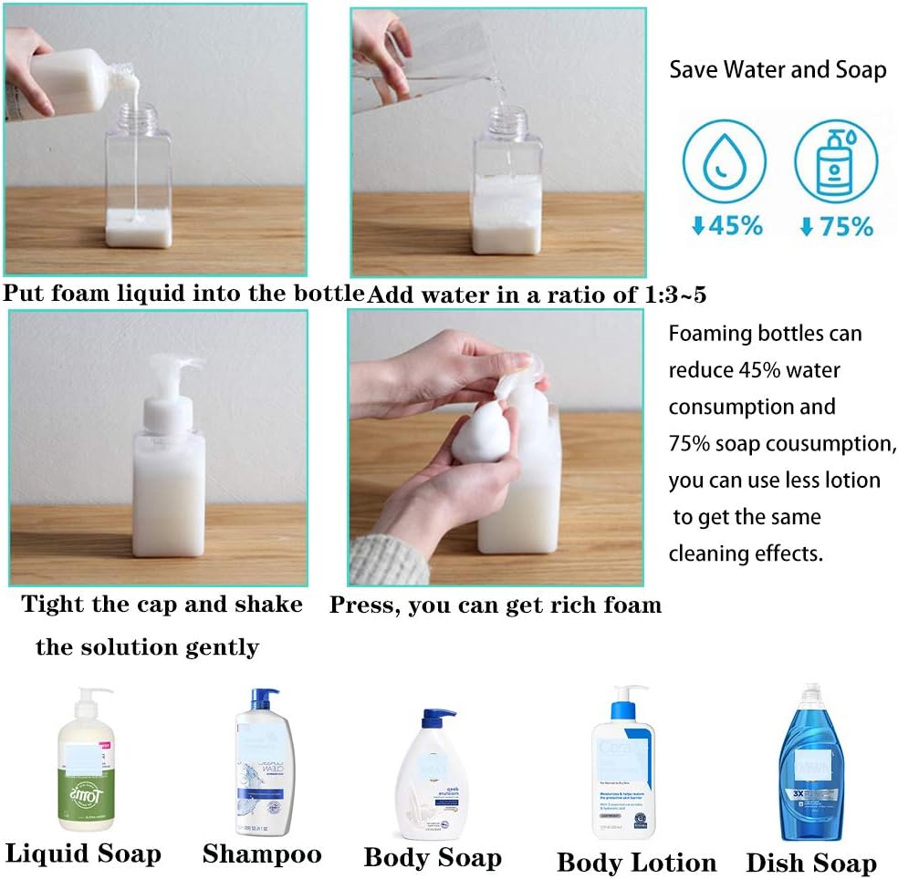 2 Pack Foaming Soap Dispenser 15oz Refillable Foam Liquid Hand Soap Empty Plastic Pump Bottle Container for Bathroom Vanities, Kitchen Sink, Hospital, Clinic, Clear 450ml